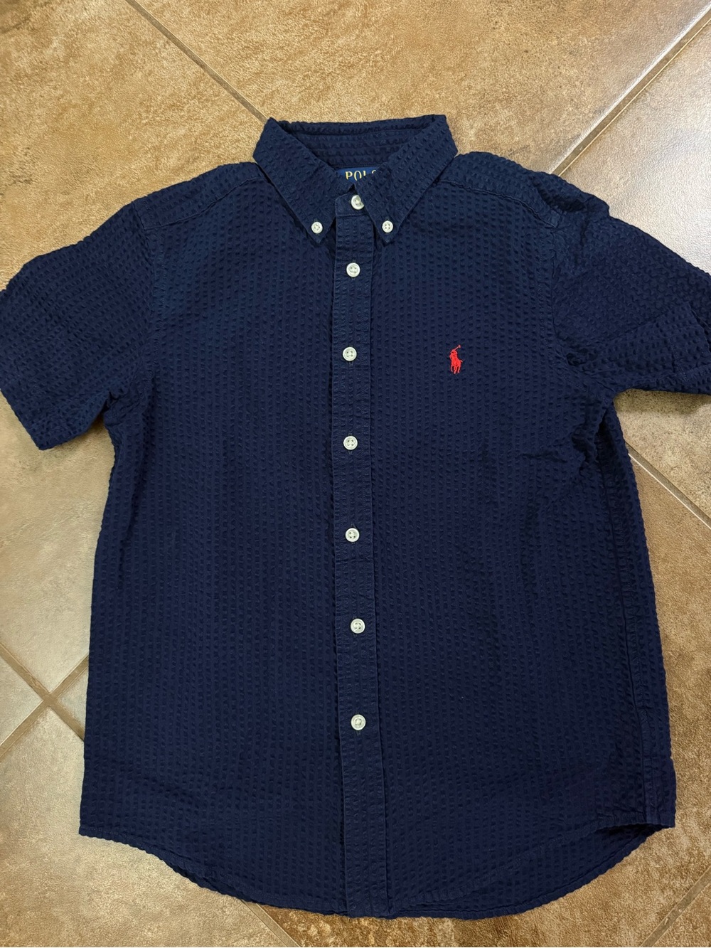 Polo by Ralph Lauren Navy Short-Sleeve Button Down with Red Pony Logo